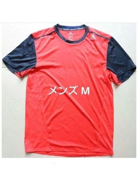 アディダス メンズM 軽量 薄手 速乾 半袖 Tシャツ プラシャツ 赤黒 スポーツ サッカー フットサル ランニング adidas