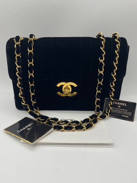 【良品】激レア CHANEL シャネル マドモアゼル デカマトラッセ ココマーク ターンロック ベロア Wチェーン ショルダー