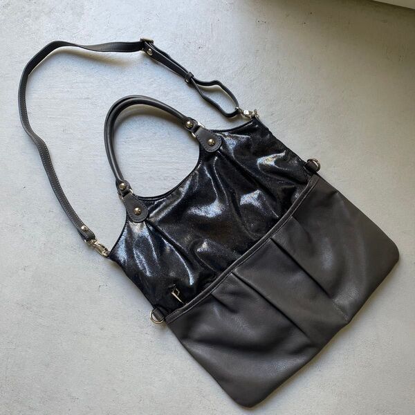 2way バッグ ショルダーバッグ ハンドバッグ レザー ラメ 異素材 ブラック グレー