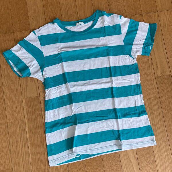 Tシャツ gu ボーダー グリーン×ホワイト Mサイズ 半袖