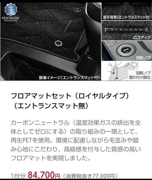 新車外し アルファード 純正 フロアマット(ロイヤルタイプ)新型 現行 40系 Zグレード 7人乗り ガソリン車 ハイブリッド車