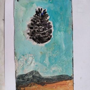 オリジナル絵画作品 松ぼっくりと山の風景