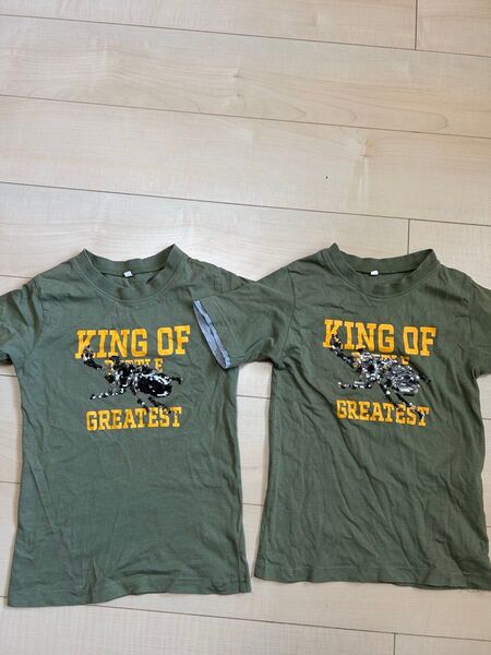キッズ 半袖Tシャツ 2枚セット KING 130cm カーキ 昆虫柄 双子