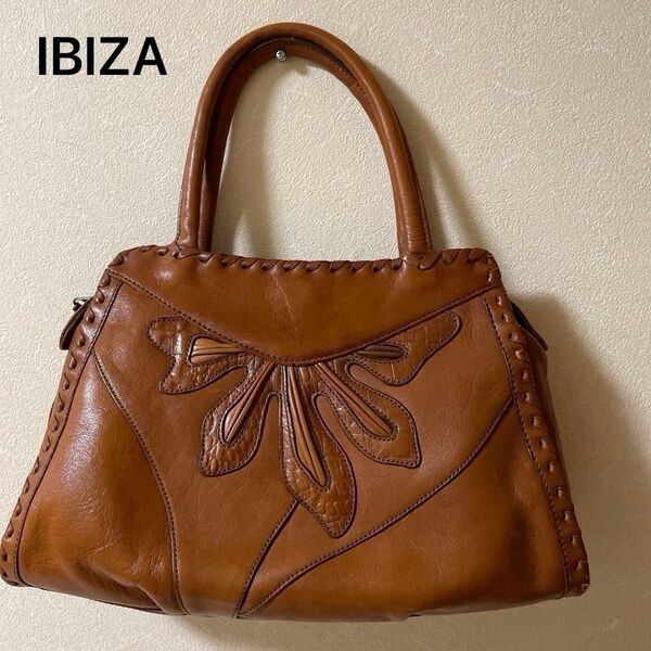 イビサ IBIZA レザー ハンドバッグ ブラウン リーフモチーフ イビザ