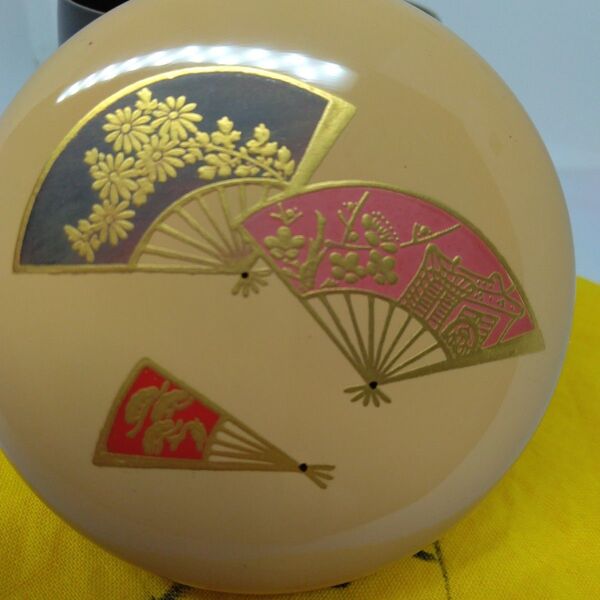石川県加賀 木製 白漆扇面 蒔絵 中棗 共箱 茶道具