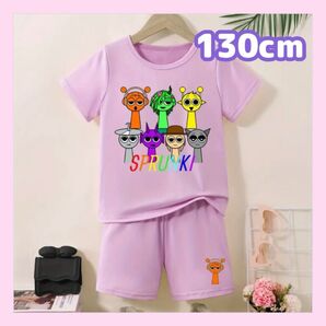 スプランキー セットアップ 上下セット 130cm パープル 半袖Tシャツ ハーフパンツ 男女兼用