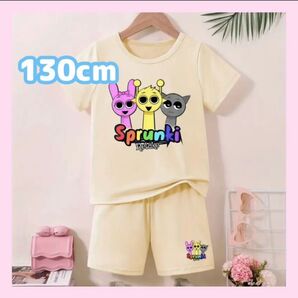 スプランキー セットアップ 上下セット 130cm ライトイエロー 半袖Tシャツ ハーフパンツ ピンキ サイモン グレー