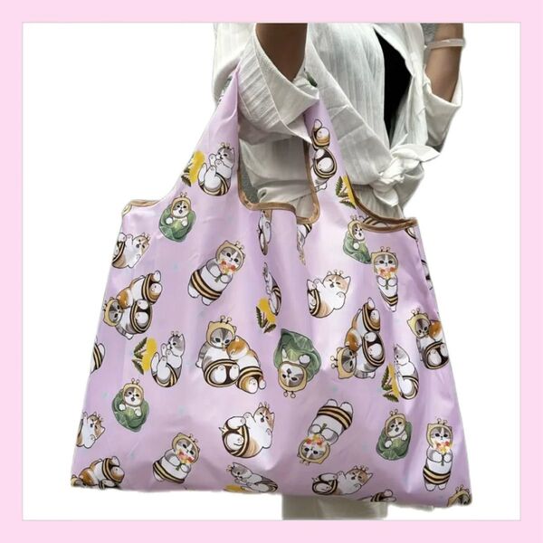 新品 モフサンド 折りたたみ エコバッグ ピンク はちにゃん ネコ 可愛い