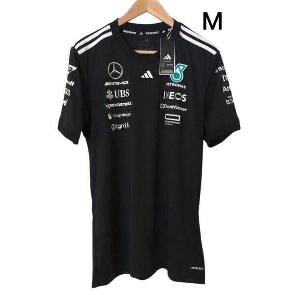 Mサイズ 新品adidas×メルセデスAMG PETNAS F1黒Tシャツダグ付 半袖