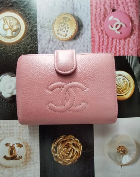 CHANEL / シャネル / キャビアスキン / ココマーク / がま口 / 二つ折り / ピンク