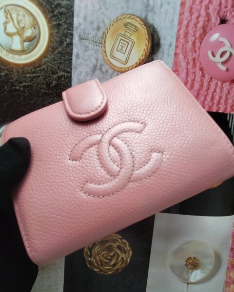 CHANEL / シャネル / キャビアスキン / ココマーク / がま口 / 二つ折り / ピンク