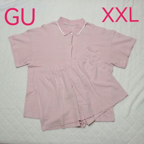 【 GU 】 コットン パジャマ ( XXL ピンク ) 半袖 ショートパンツ 【 綿100% 】