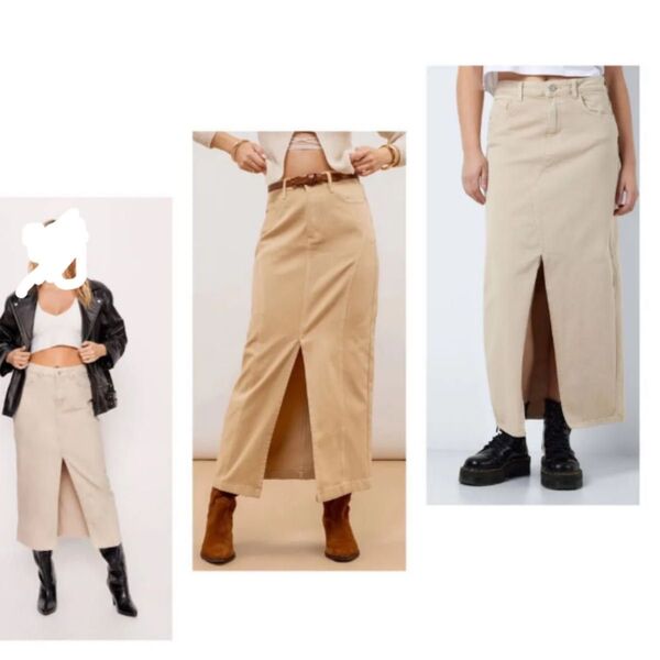 試着のみ ZARA フロントスリット デニムロングスカート M オフ白 ザラ マキシタイトスカートホワイトデニム