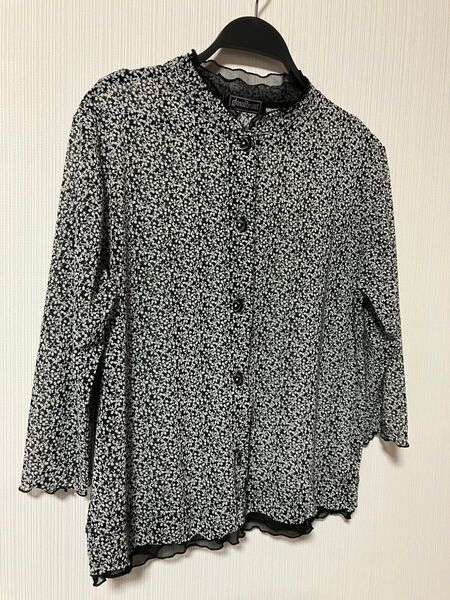 ブラウス 七分袖 花柄 シースルー Lサイズ