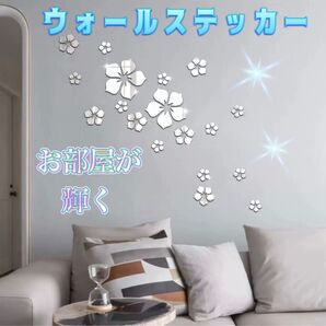立体ミラー風 ウォールステッカー 壁面デコレーション 植物 壁紙 北欧 花