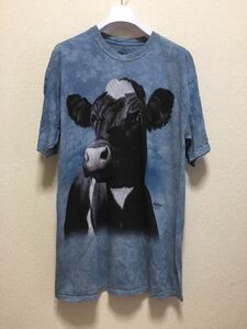 USA古着 THE MOUNTAIN Tシャツ リアル動物柄 牛 タイダイ染め 半袖Tシャツ XL USA製