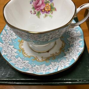 ROYAL ALBERT カップ&ソーサー 1客 水色 菊 ピンク