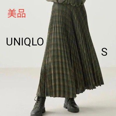 UNIQLO ユニクロ プリーツスカート S グリーン系 チェック レディース