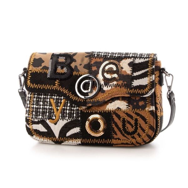 Desigual デシグアル クロスボディーバッグ NEW 1968 AMORGOS パッチワーク柄 逆「D」ロゴ入り ブラック系
