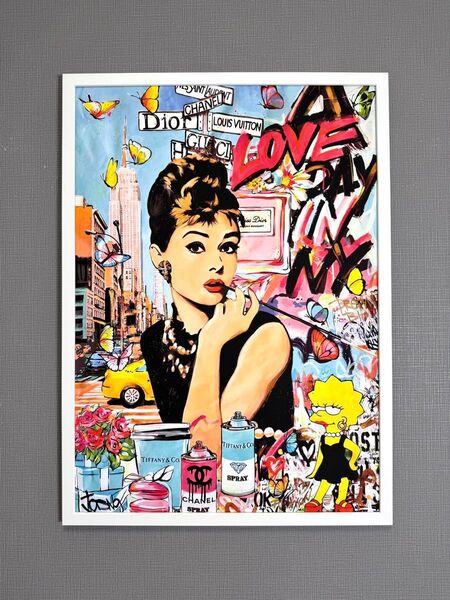 No.125☆フレーム付きキャンバスアート ブランドアートポスター ヘプバーン ティファニー バンクシー バスキア インテリア絵画