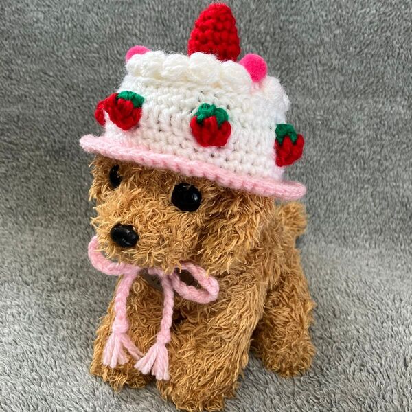 小型犬用帽子・猫用帽子 バースデーケーキの帽子 苺のケーキ ハンドメイド