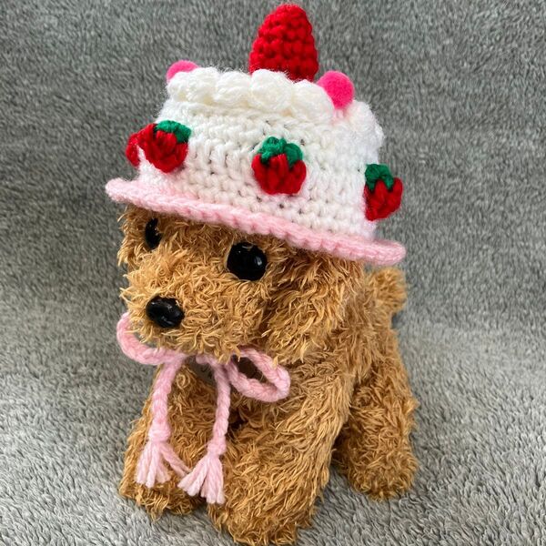 バースデーケーキの帽子 苺のケーキ 小型犬用帽子 猫用帽子 ハンドメイド