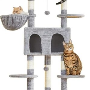 MWPO 突っ張り キャットタワー 多頭飼い 大型 猫用 ハンモック スリム 235~257cm ライトグレー 940B