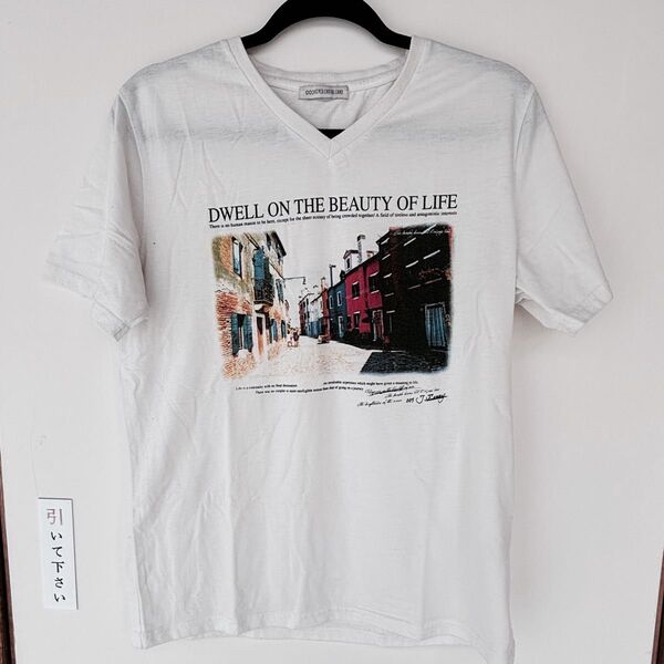 VネックTシャツ プリント ホワイト