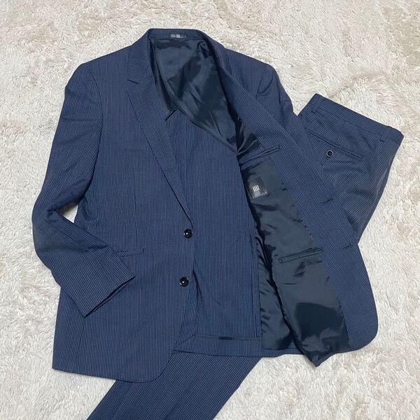スーツセレクト suit select スーツ ストライプ ネイビー セットアップ 上下 背抜き A6