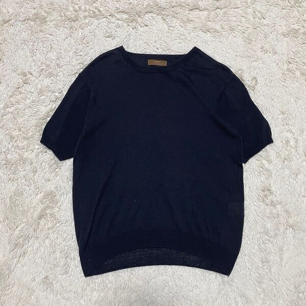 美品 Vandori ヴァンドリ サマーニット 半袖 Tシャツ 黒 ヤシの木刺繍