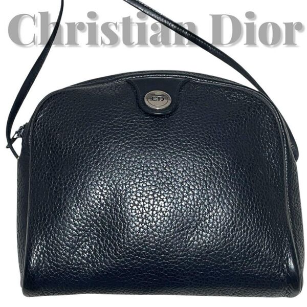 クリスチャンディオール Christian dior ポシェット ショルダーバッグ 肩掛け 黒 ブラック レザー CD金具 シボ革