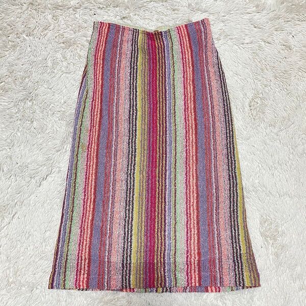 ミッソーニ MISSONI マルチストライプ タイトスカート 膝丈 イタリア製