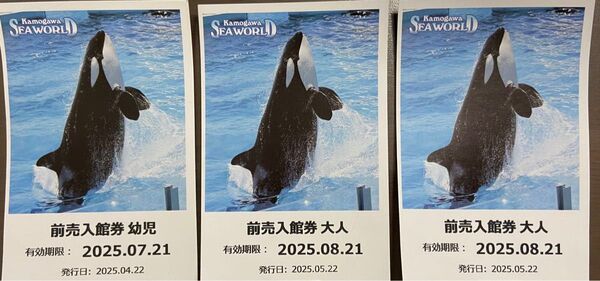 鴨川シーワールド 入館券 大人用2枚、幼児用1枚