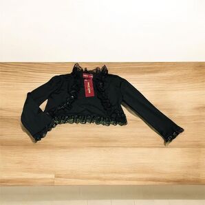 新品タグ付BODY LINE 黒 レースフリル付き長袖カーディガン