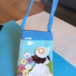 ハンドメイドスマホショルダーバッグ 手編み 手刺繍 可愛い