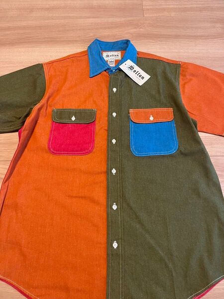未使用 70s 〜 80s Melton メルトン クレイジー パターン シャツ 古着 ワークシャツ L
