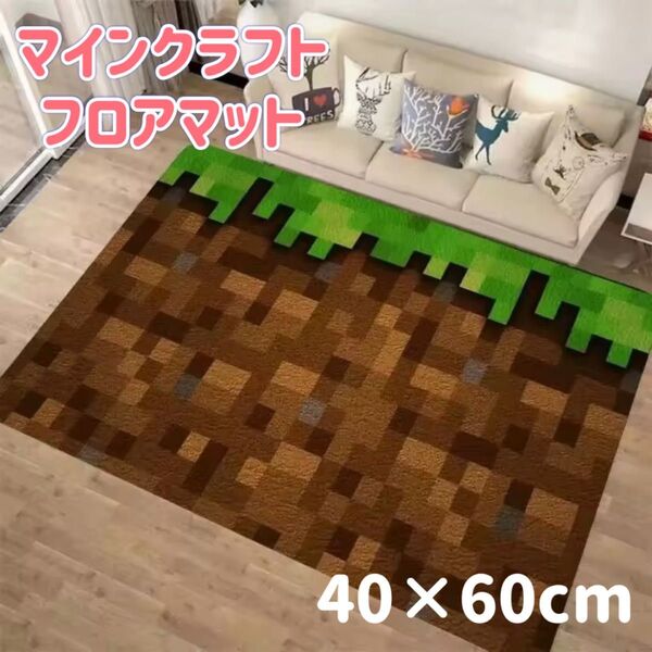 週末セール★マインクラフト フロアマット トイレマット 土ブロック カーペット ラグマット 玄関マット 滑り止め付 40×60