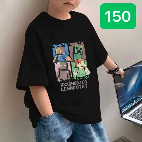 マインクラフト 半袖プリントTシャツ ブラック 黒 150cm マイクラ Minecraft Tシャツ