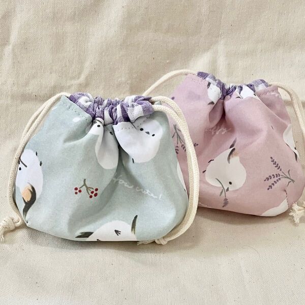 巾着 しじみ巾着 シマエナガ 2個セット ハンドメイド ポーチ