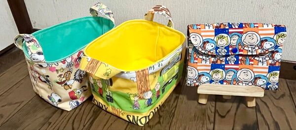【ハンドメイド】SNOOPYバスケット(中)/マルチケース/3点セット