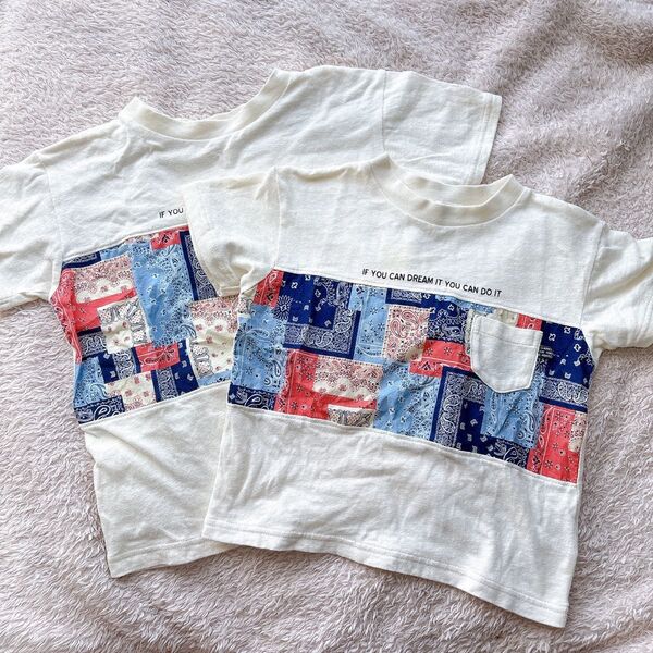 BREEZE 100 120 バンダナ柄 Tシャツ 兄弟 お揃い リンクコーデ ブリーズ 姉妹 ホワイト