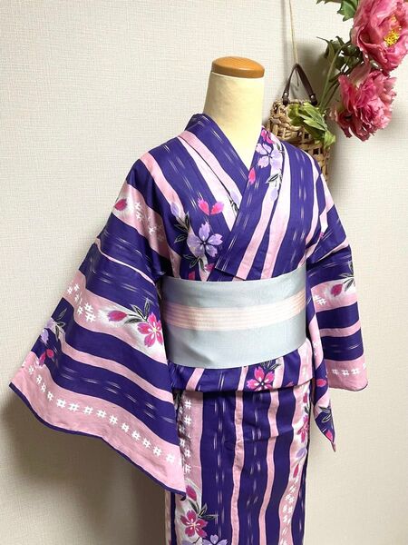 未使用 綿 プレタ浴衣 銘仙風模様 身丈(肩から)164.5㎝