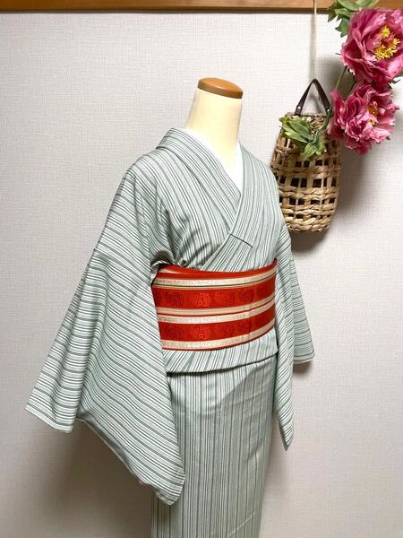 単衣の洗える小紋 ポリエステル (反物からのお仕立て品)身丈(肩から)153㎝