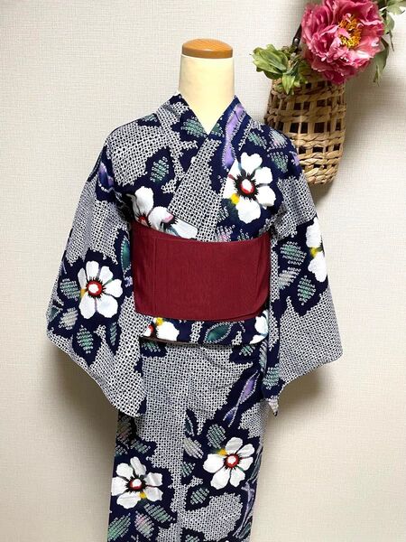 注染 本染浴衣 絞り風模様 身丈(肩から)141.5㎝ 小柄な方用
