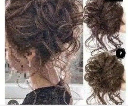 ウェーブおくれ毛あり つけ毛 付け毛 シュシュタイプ ブラック 黒髪 結婚式