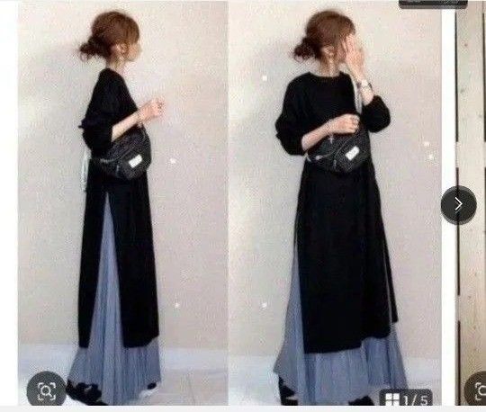 ワンピース ツーピース セットアップ バイカラー ロングスカート ブルー 黒 フリーサイズ135