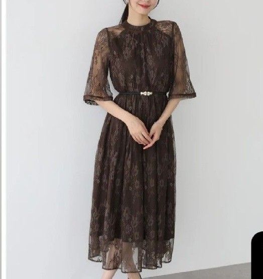 Sサイズ BLUEEAST バックリボンレースパーティードレス ワンピース 結婚式