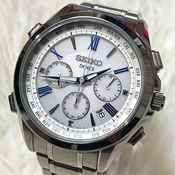 【極美品】SEIKO セイコー DOLCEドルチェ 腕時計 クロノグラフ ソーラー電波 チタン製 メタルバンド SADA029