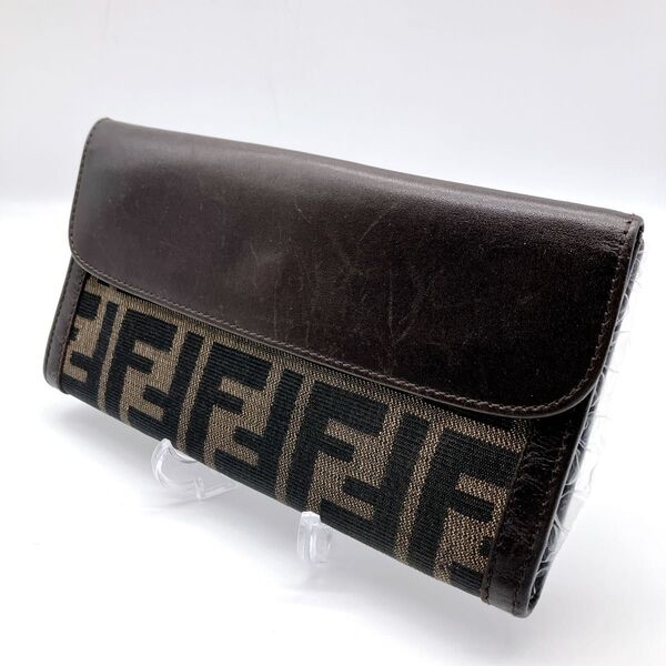 FENDI フェンディ ズッカ柄 キャンバス×レザー 二つ折り 長財布 ウォレット 札入れ 小銭入れ