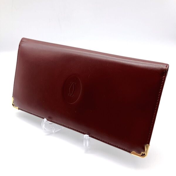美品Cartier カルティエ マストライン レザー 二つ折り 長財布 ウォレット 札入れ 小銭入れ ボルドー系